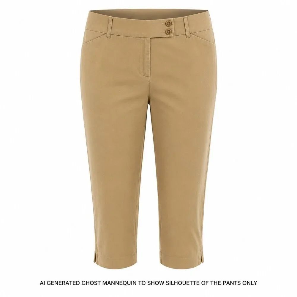 George London Fit Capri Pants Size 10 Khaki Cotton Coastal Casual Chic Tan Beige